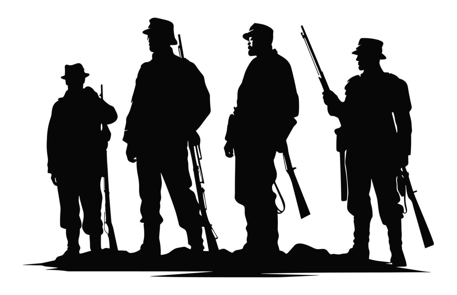 American Civil War soldiers Silhouette vector, Civil War soldier black silhouettes vector