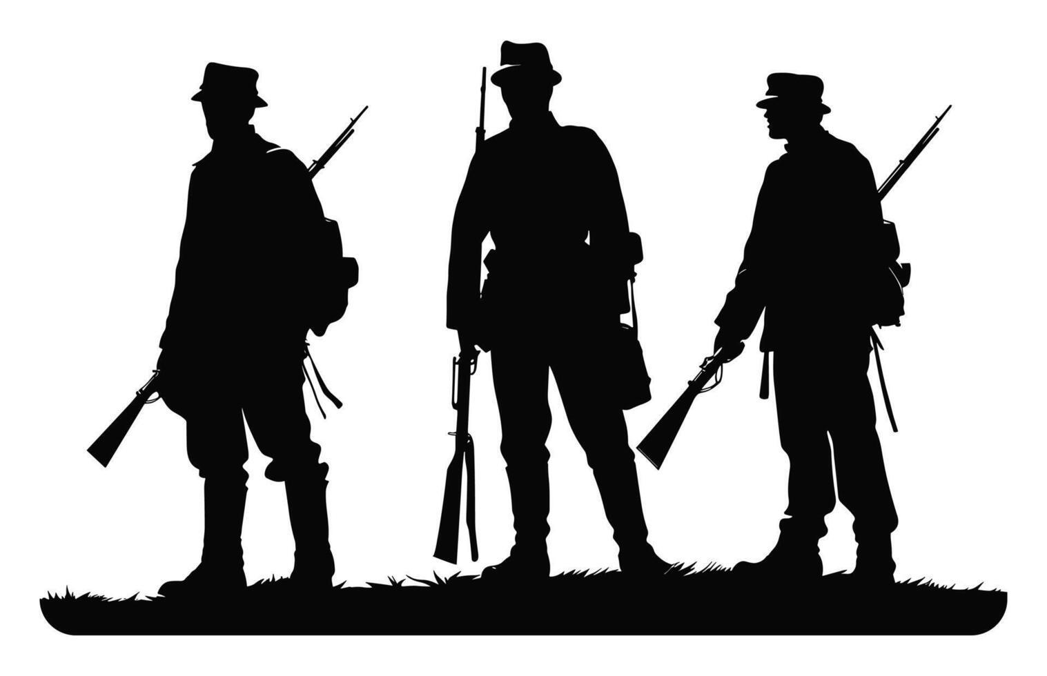 American Civil War soldiers Silhouette vector, Civil War soldier black silhouettes vector