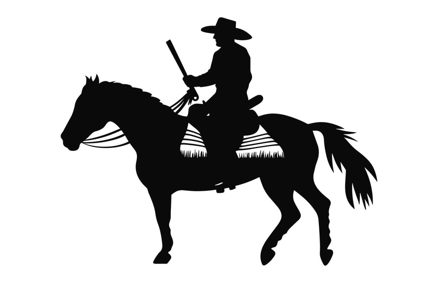 mexicano vaquero montando un caballo vector negro silueta aislado en un blanco antecedentes