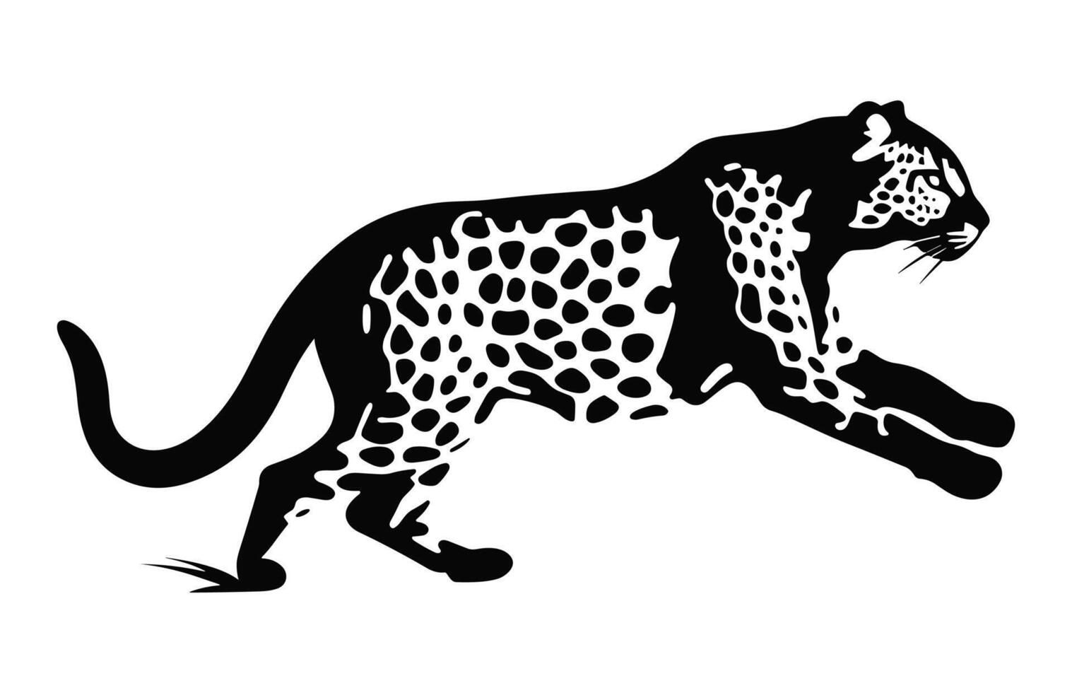 leopardo vector negro y blanco silueta, corriendo leopardo silueta, gato montés clipart