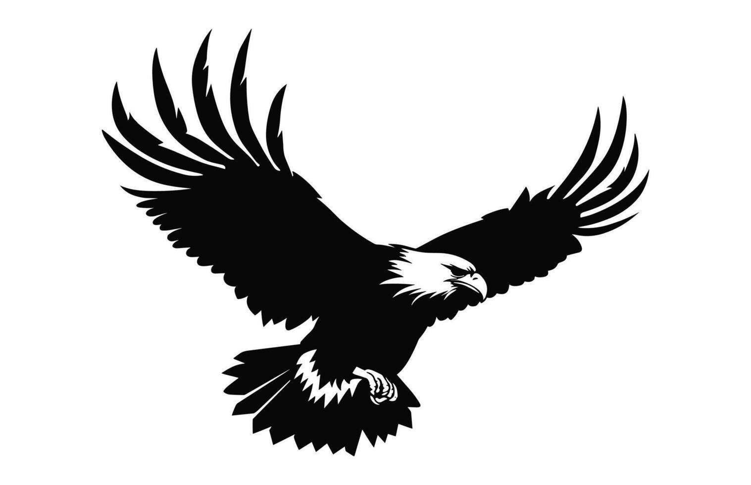 Flying Bald Eagle black and white Silhouette vector, A Bald Eagle black Silhouette Vector isolated on a white background