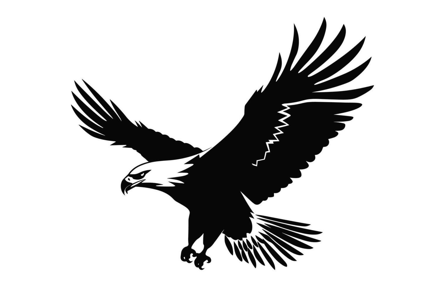 Flying Bald Eagle black and white Silhouette vector, A Bald Eagle black Silhouette Vector isolated on a white background