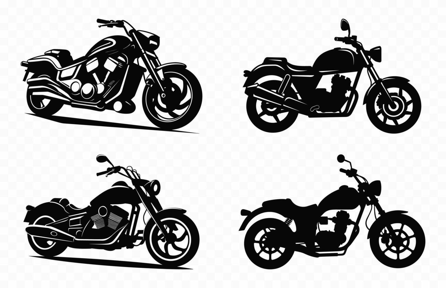 motocicleta silueta negro vector colocar, moto siluetas clipart haz