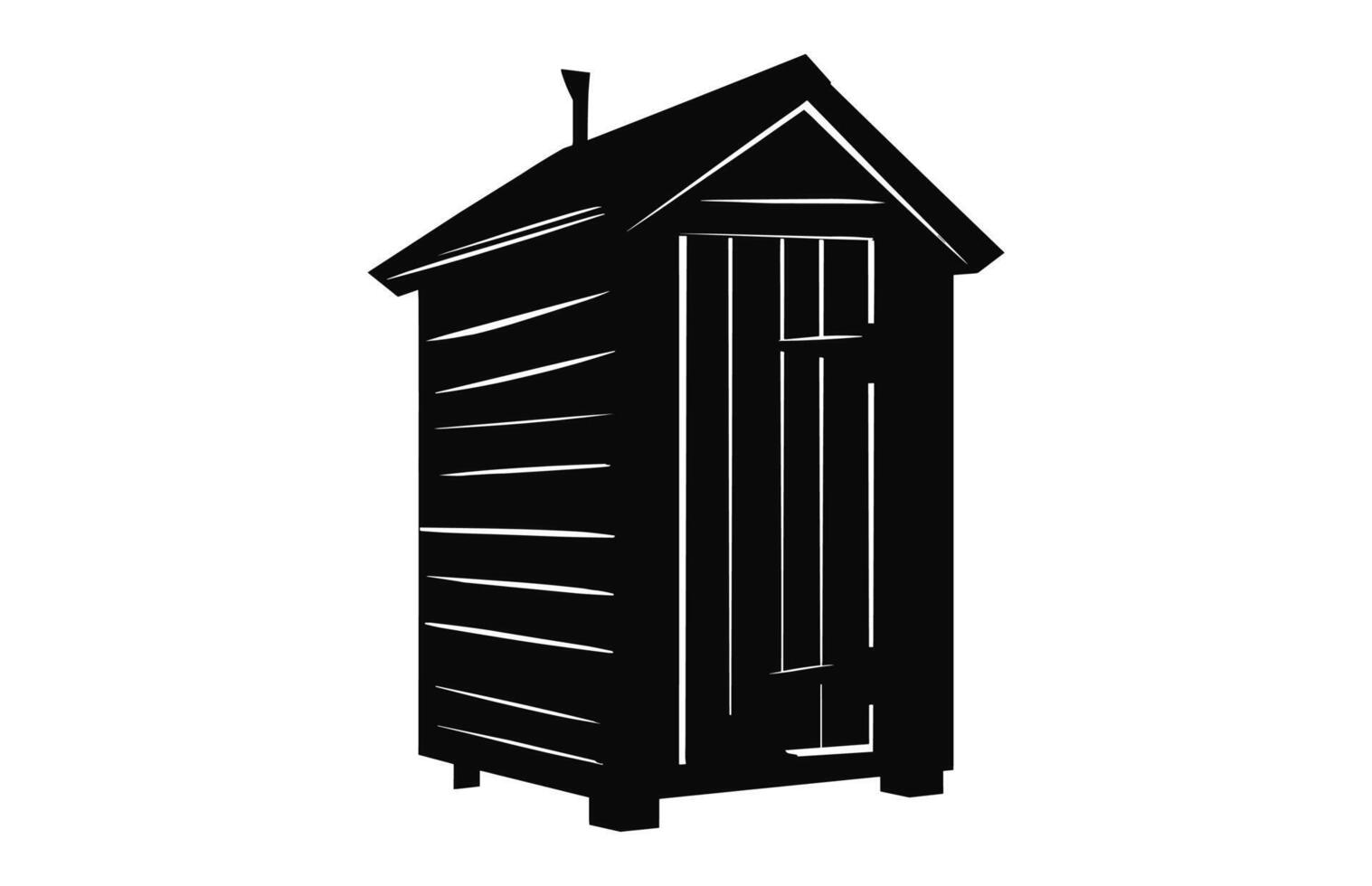 Wooden old outhouse silhouette vector, Old wooden toilet black Clipart, Village restroom silhouette vector