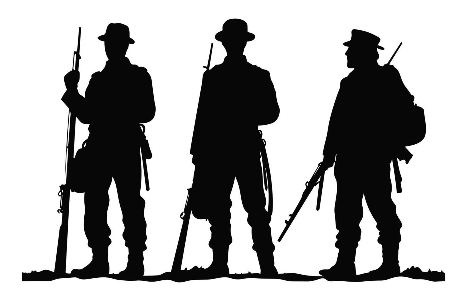 American Civil War soldiers Silhouette vector, Civil War soldier black silhouettes vector