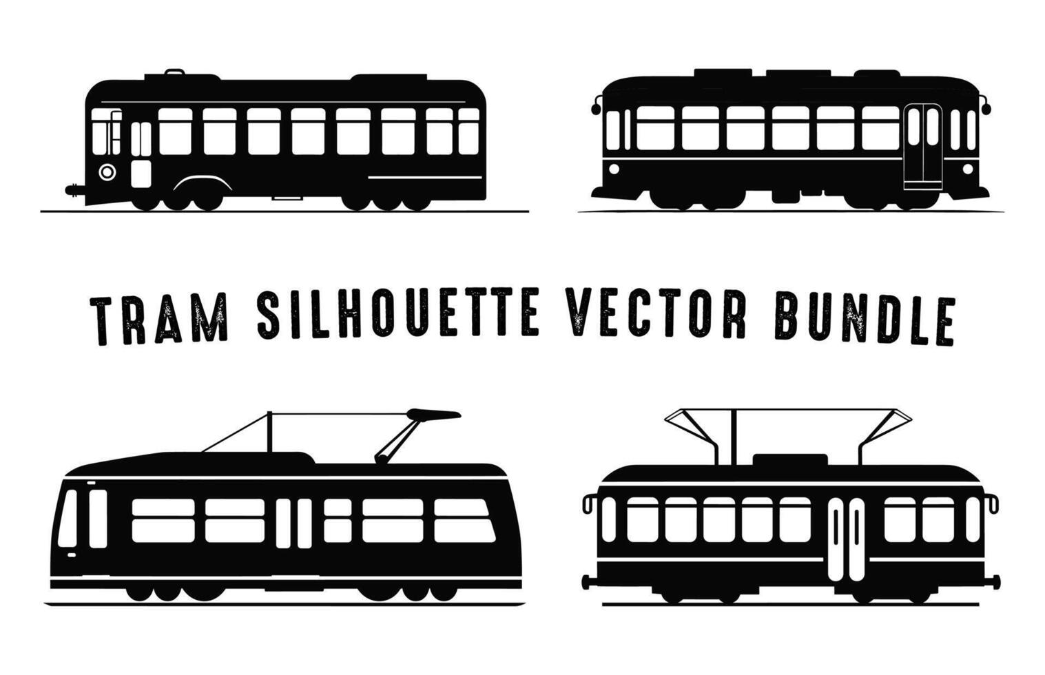 tranvía silueta vector manojo, cable tranvía vehículo negro siluetas conjunto