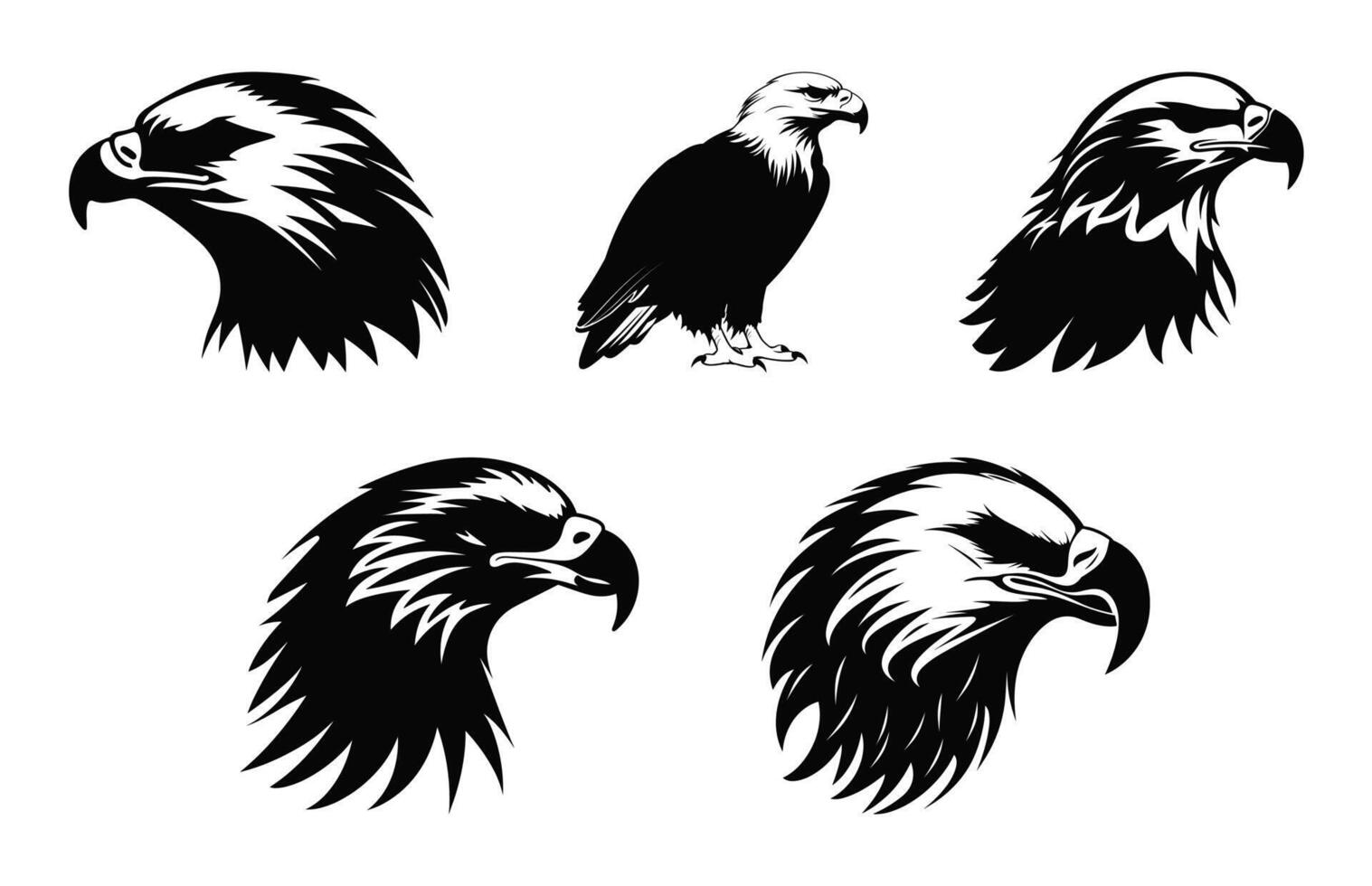 Bald Eagle Head Silhouette Vector Set Eagle face black Silhouette Set