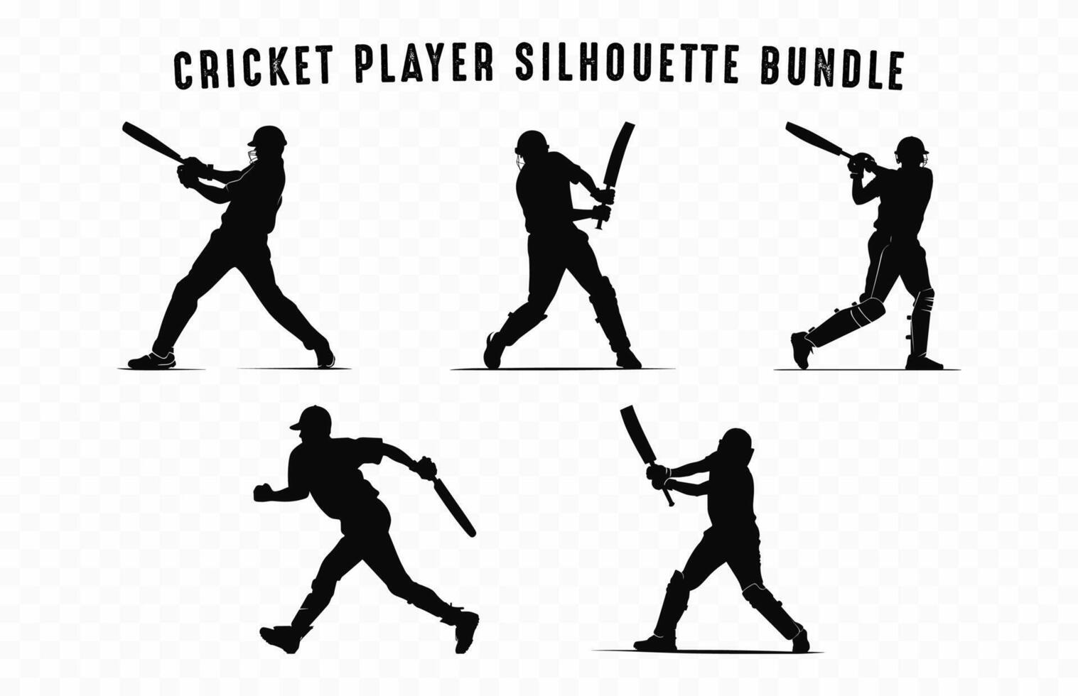 Cricket player batsman Silhouette Vector Bundle, Cricket player batting black Clipart Set