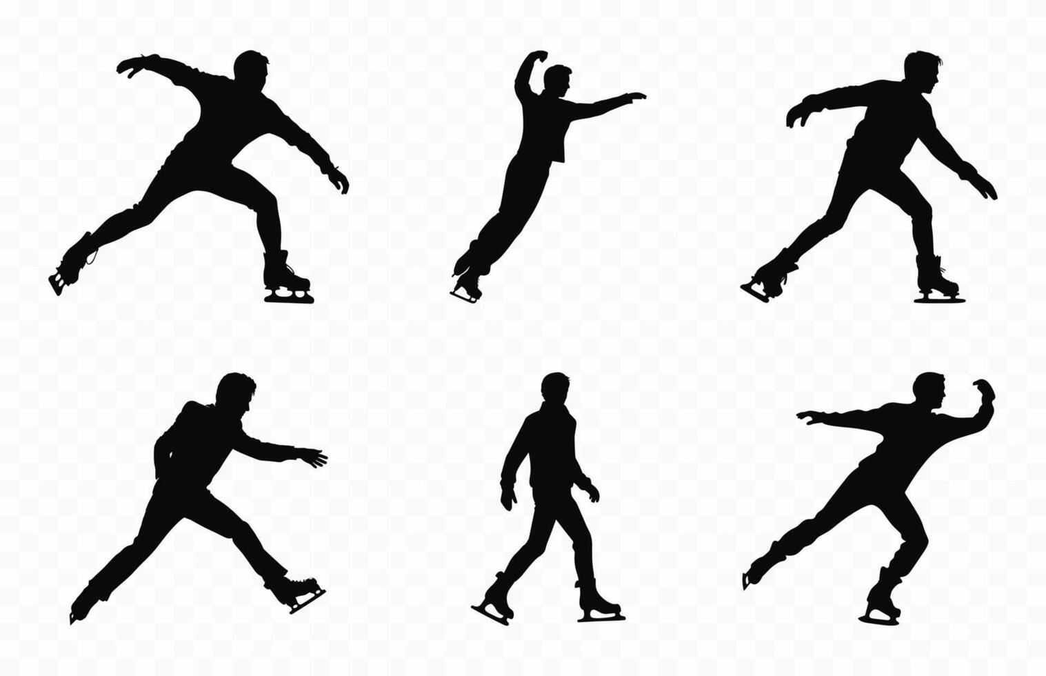 Man Figure Ice Skating Silhouette Vector Bundle, Male Figure Skater Silhouettes black Clipart Set