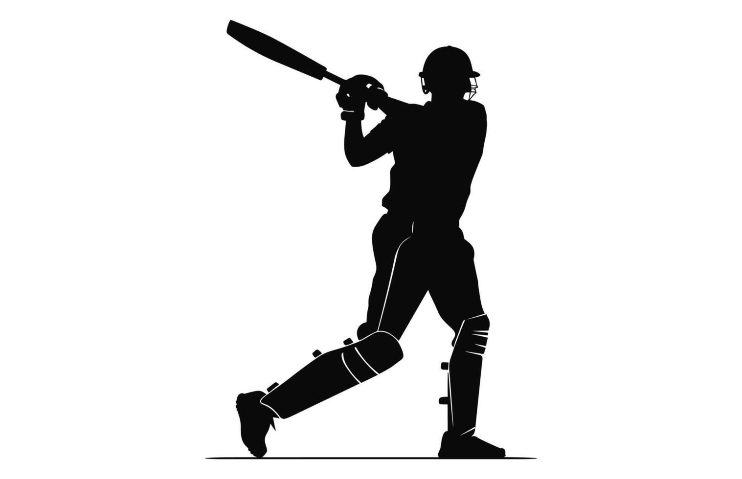 A batsman Silhouette Clipart isolated on a white background, Cricket player batting black Vector