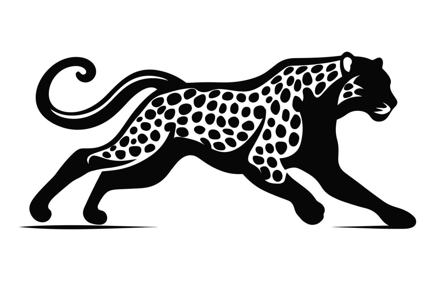 Cheetah Vector black and white Silhouette, Running Cheetah Silhouette, Wildcat Clipart