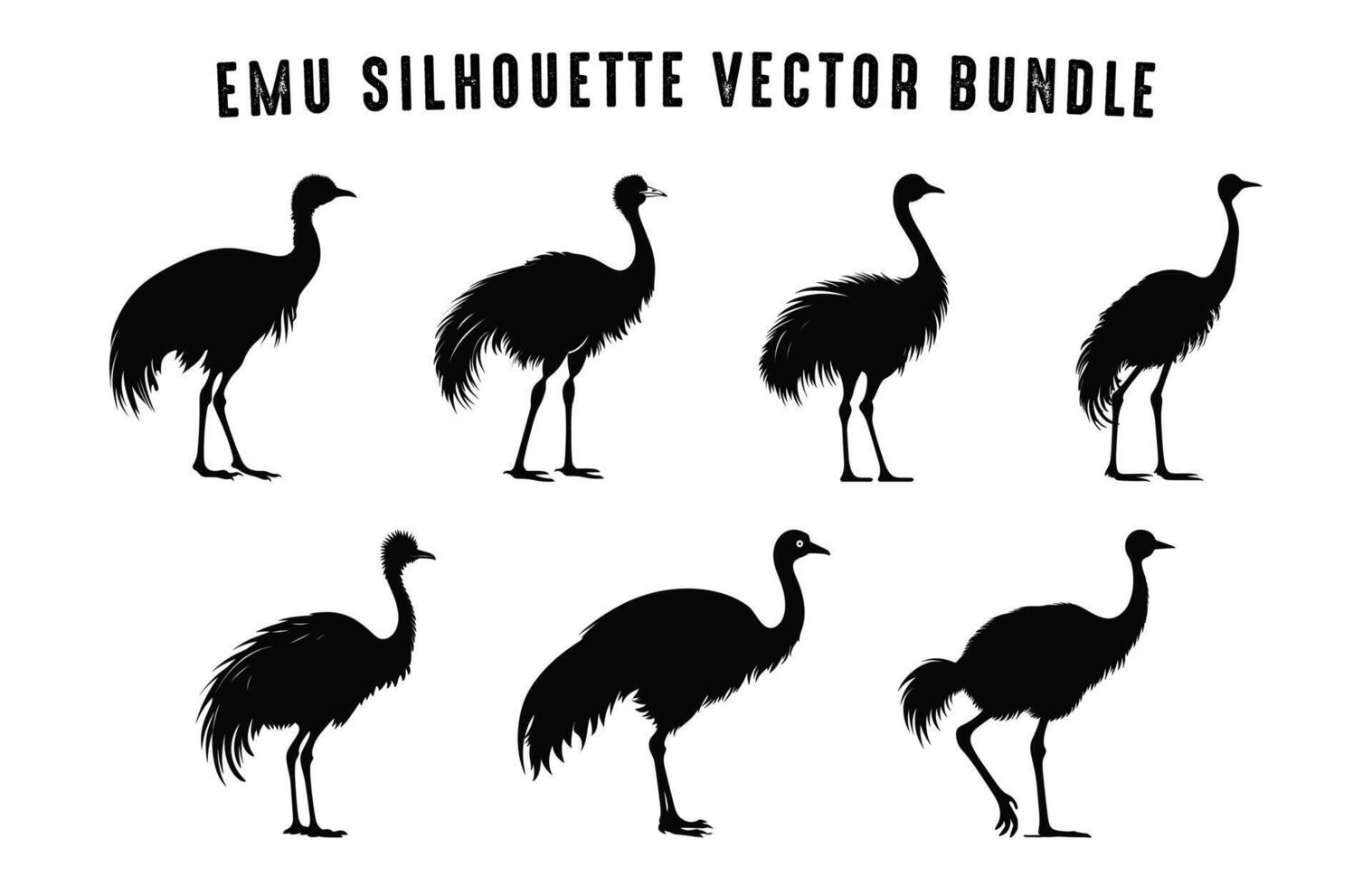 emú siluetas vector manojo, avestruz emú silueta colocar, australiano emú pájaro negro clipart colección