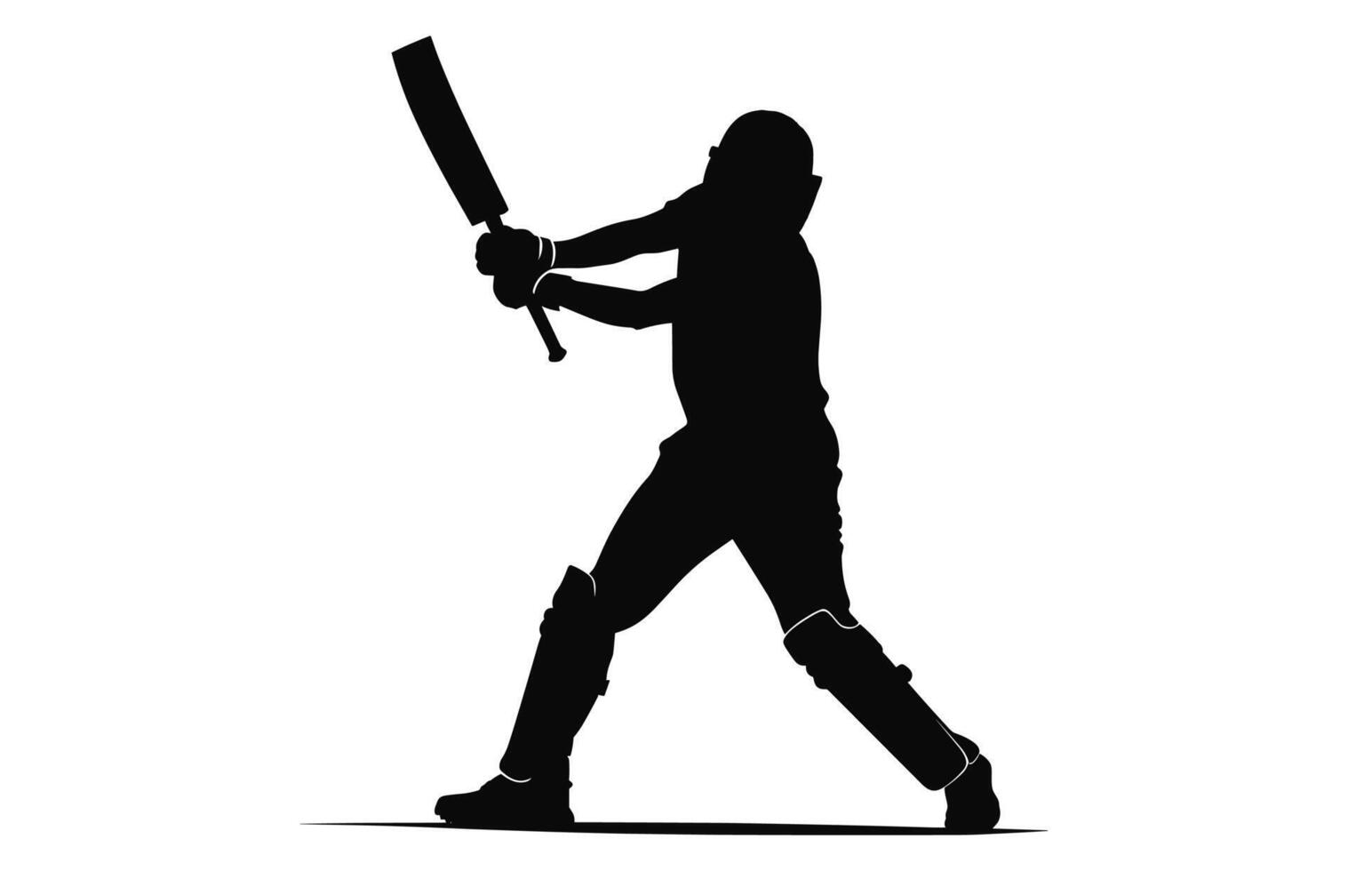 A batsman Silhouette Clipart isolated on a white background, Cricket player batting black Vector