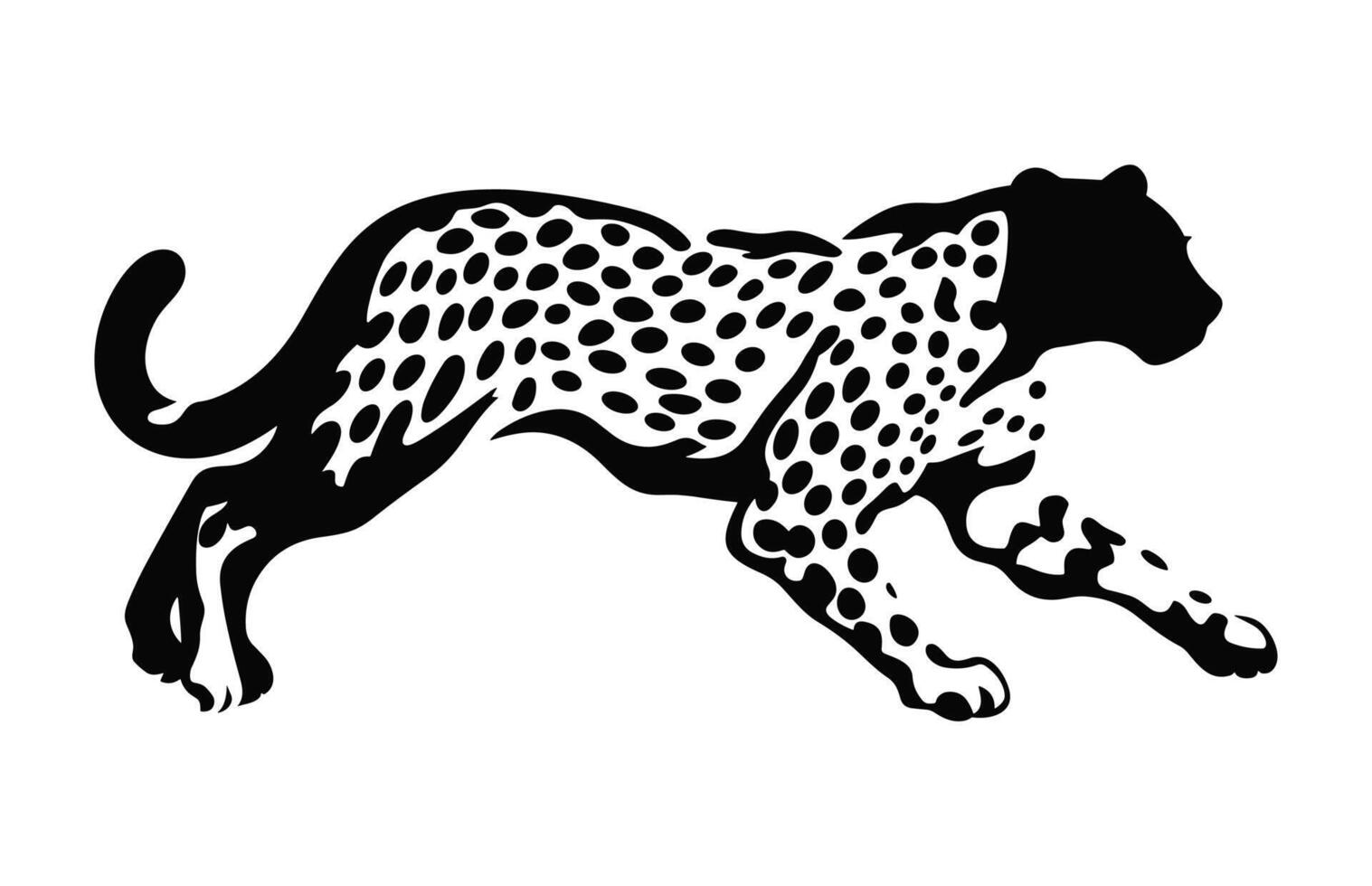 Cheetah Vector black and white Silhouette, Running Cheetah Silhouette, Wildcat Clipart