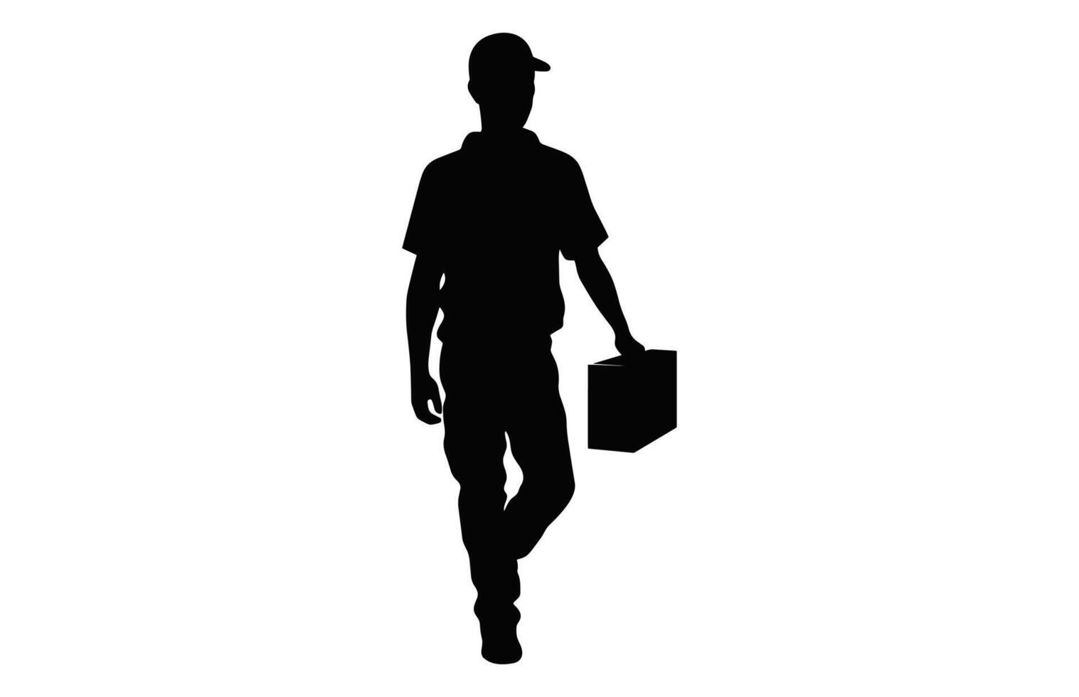 Delivery Man carrying box Silhouette isolated on a white background, Courier Service Carry a package black Vector
