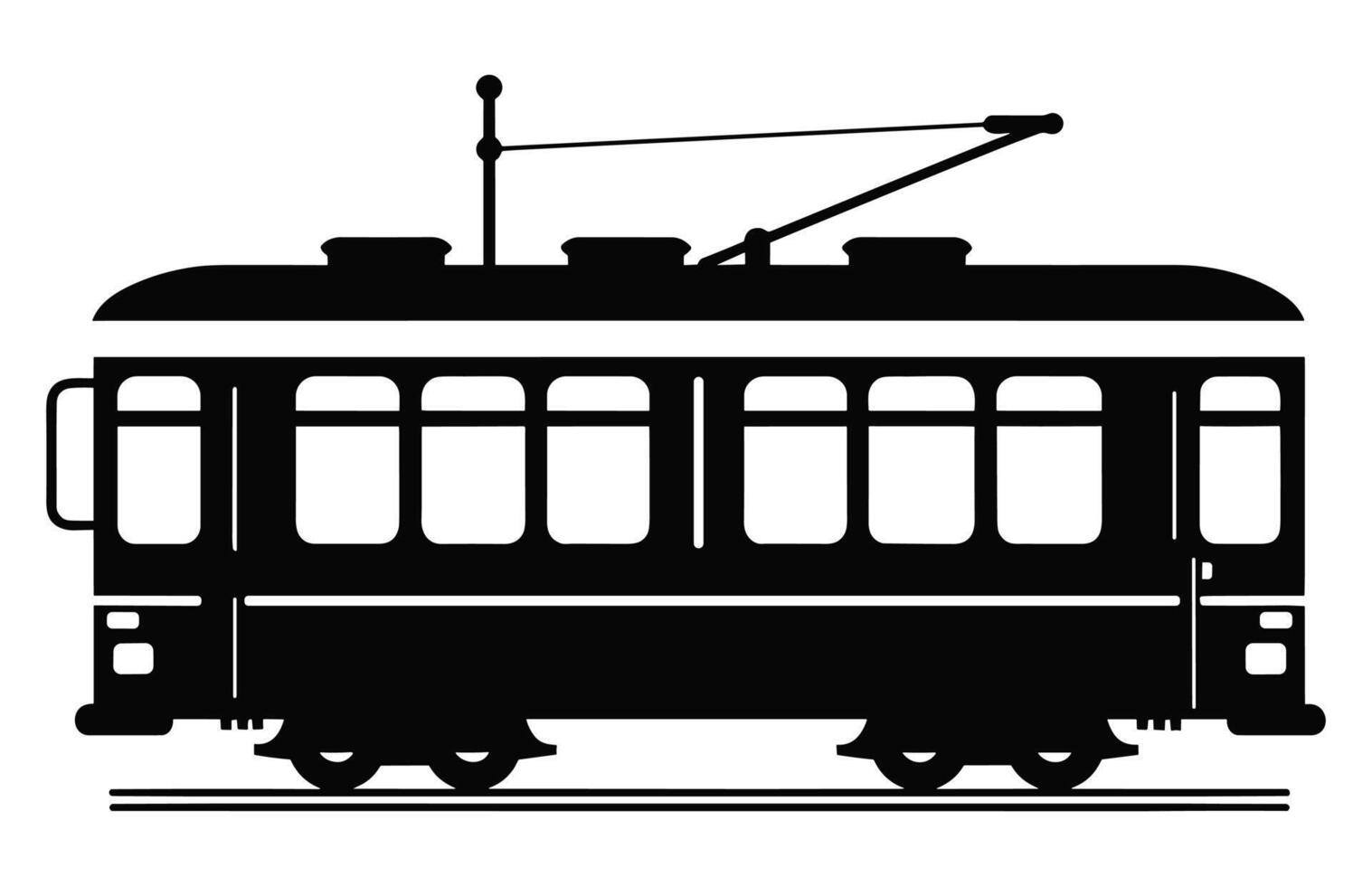 Tram Silhouette vector isolated on a white background, Cable Tram vehicle black silhouette