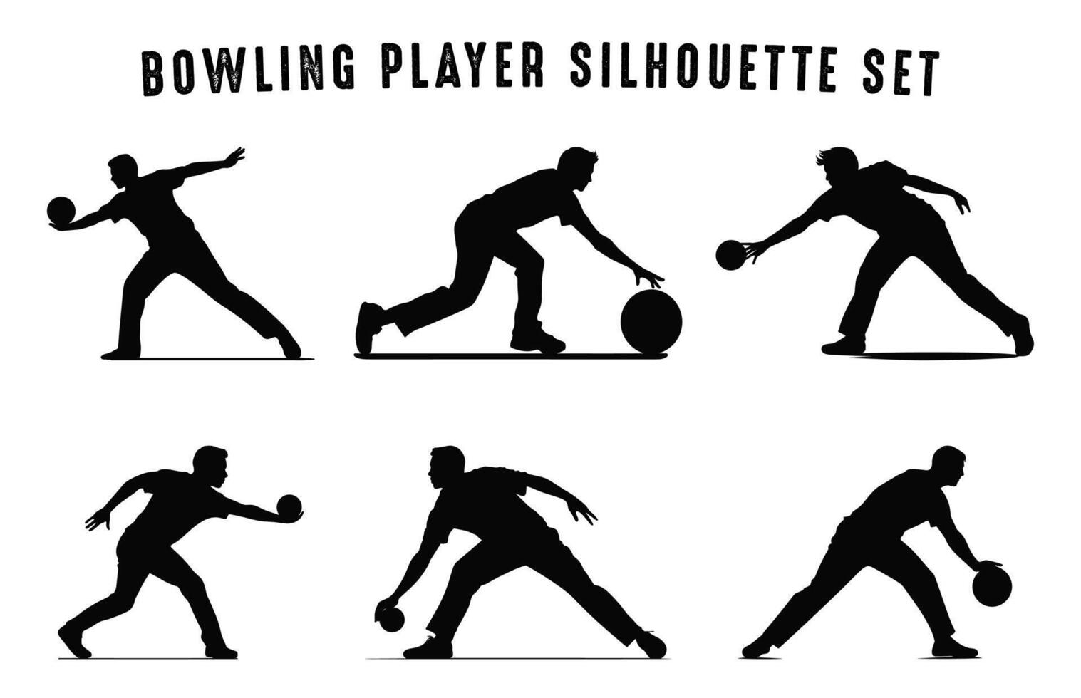 Bowling Player Silhouettes Vector Bundle, Male Bowler black Silhouette Set
