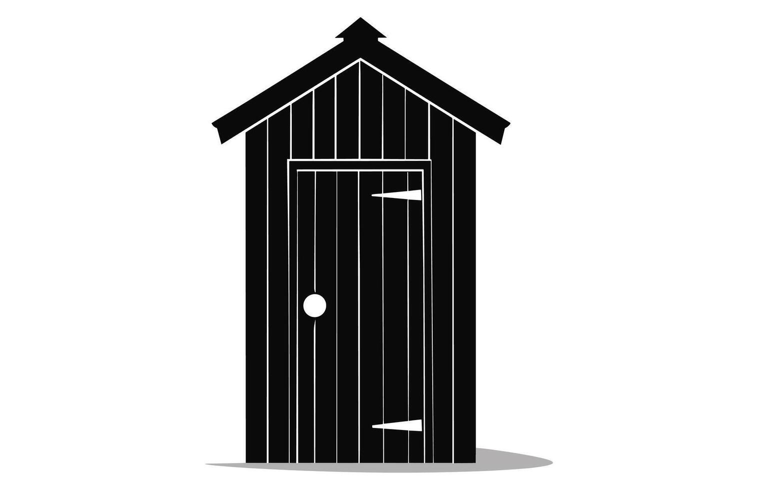 Wooden old outhouse silhouette vector, Wooden toilet, Village restroom black silhouette isolated on a white background vector