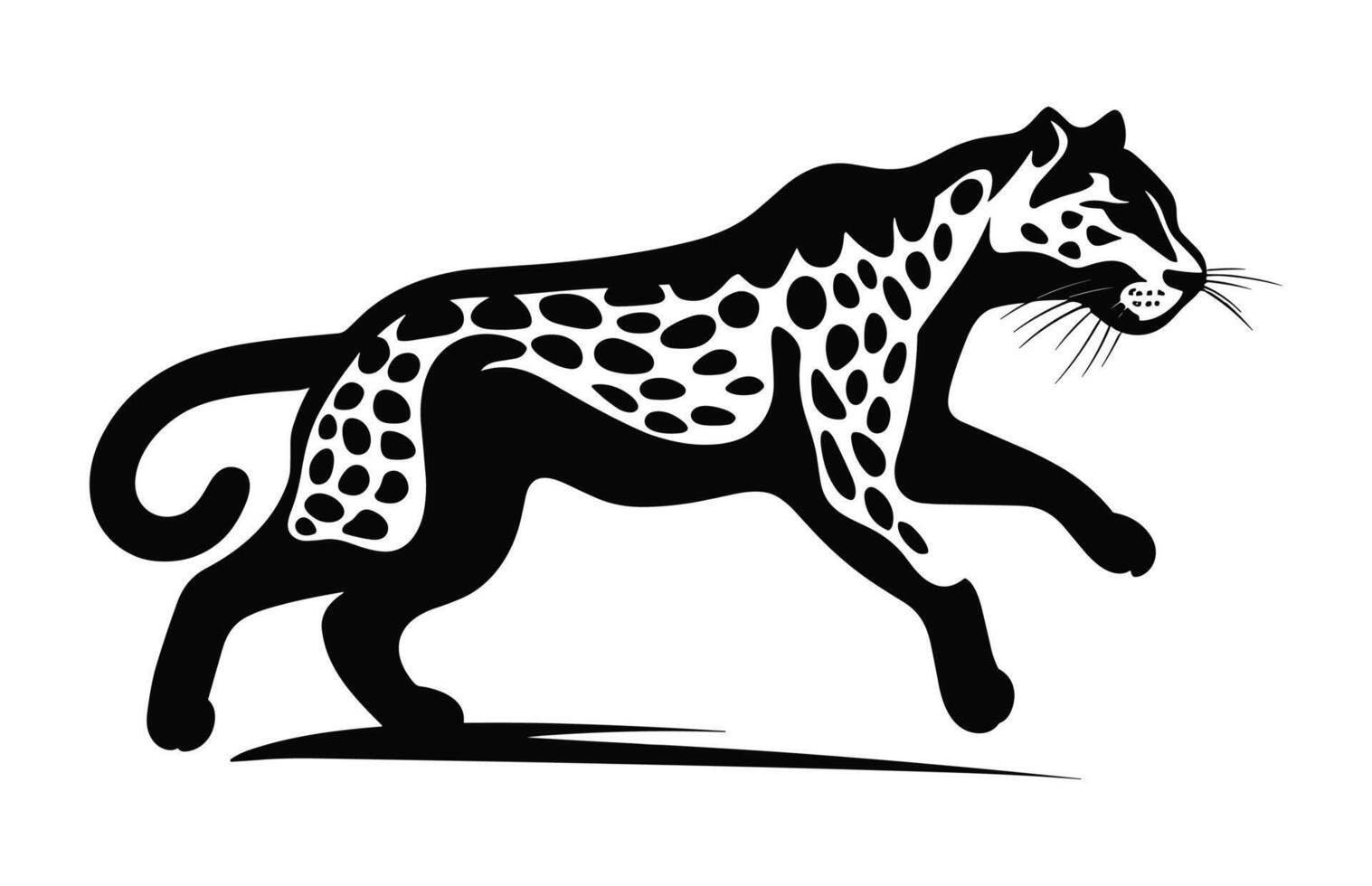 leopardo vector negro y blanco silueta, corriendo leopardo silueta, gato montés clipart