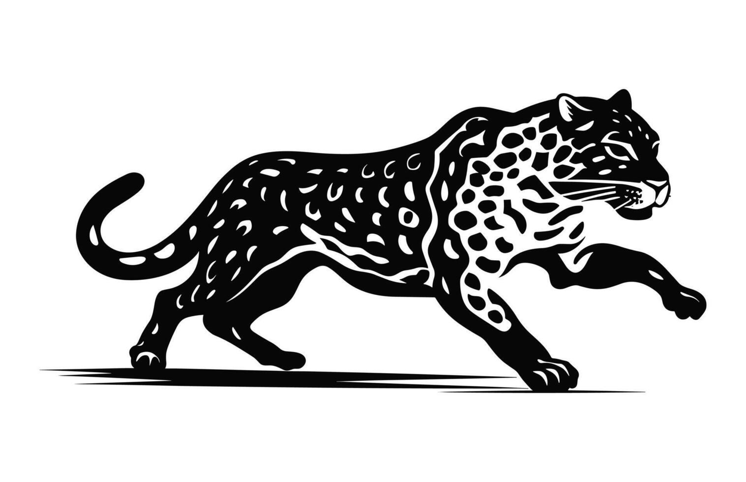 leopardo vector negro y blanco silueta, corriendo leopardo silueta, gato montés clipart