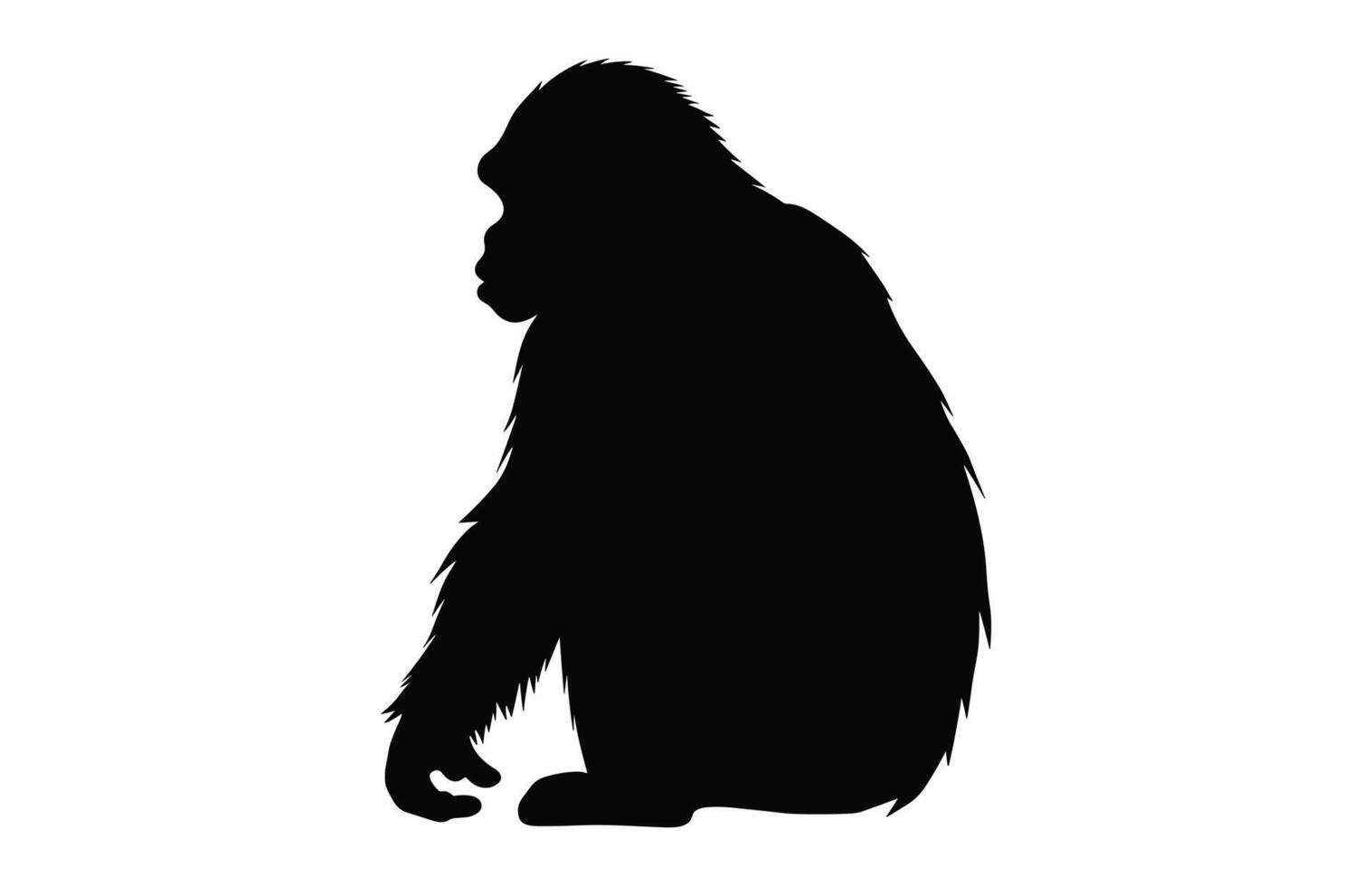 Ape silhouette vector isolated on a white background, A Chimpanzee ape black clipart