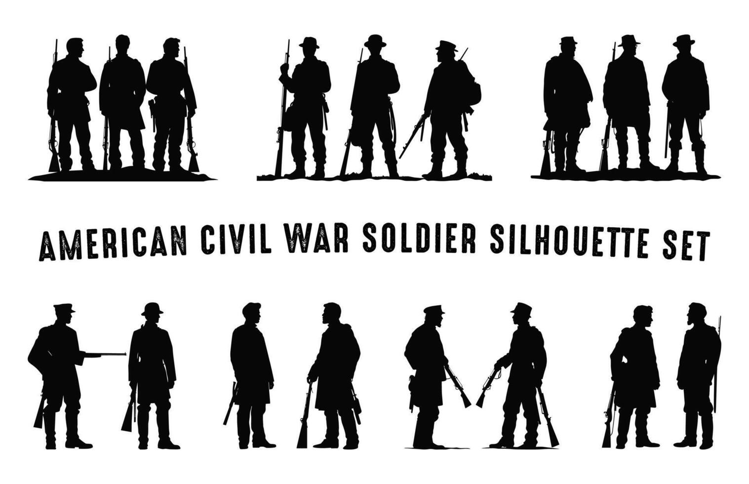 American Civil War soldiers Silhouette vector Set, Civil War soldier black silhouettes Bundle