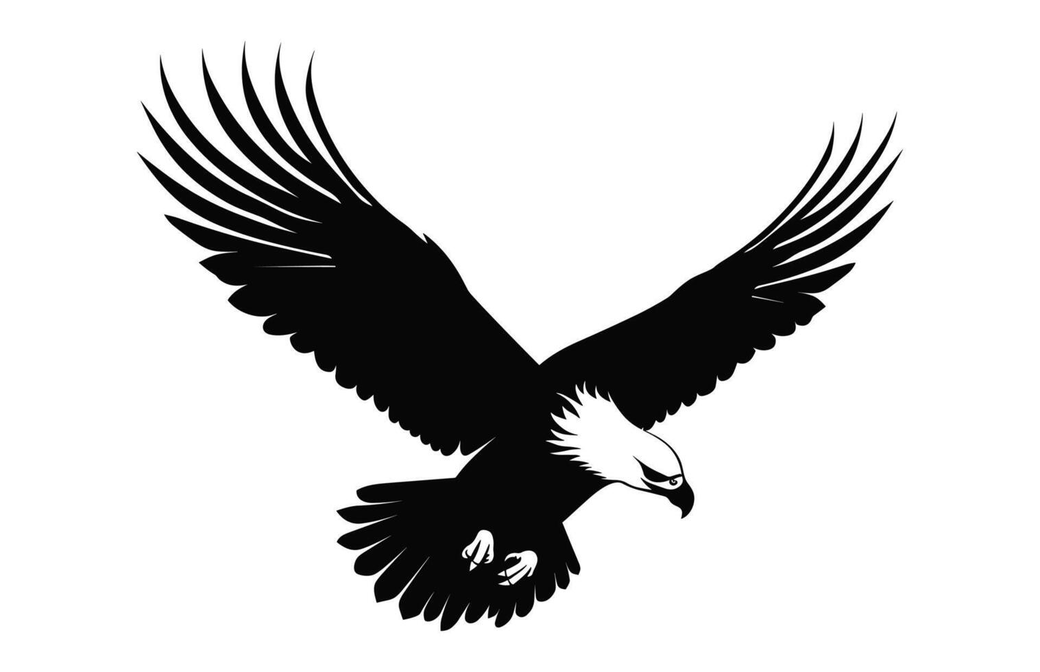 volador calvo águila negro y blanco silueta vector, un calvo águila negro clipart aislado en un blanco antecedentes vector