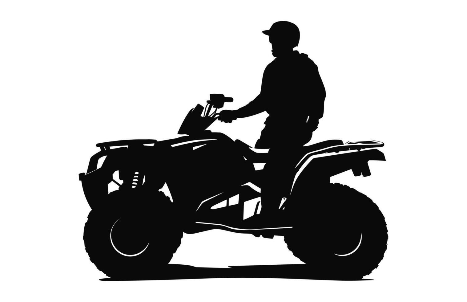 Pilot riding Atv black silhouette isolated on a white background, A Man Riding atv black vector