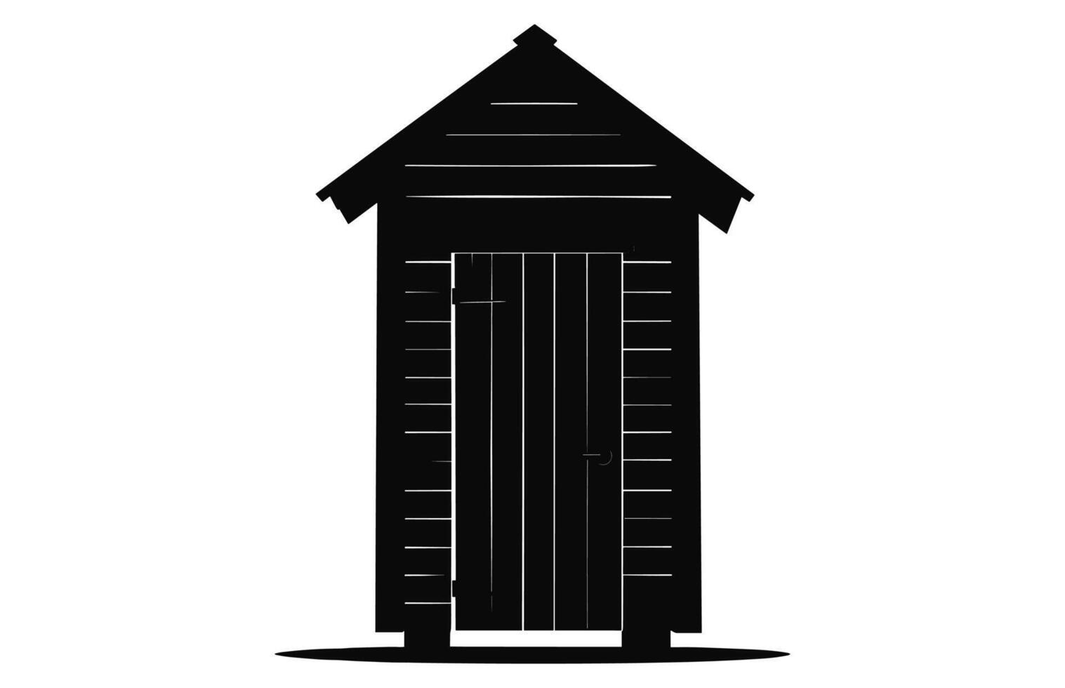 Wooden old outhouse silhouette vector, Wooden toilet, Village restroom black silhouette isolated on a white background vector