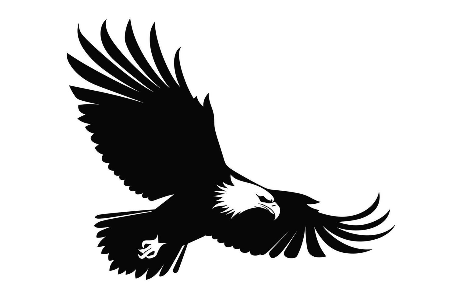 volador calvo águila negro y blanco silueta vector, un calvo águila negro clipart aislado en un blanco antecedentes vector