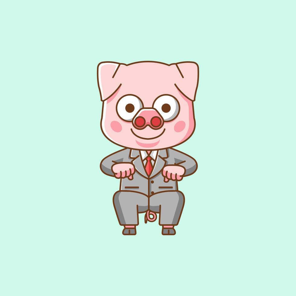 Cute pig  businessman suit office workers cartoon animal character mascot icon flat style illustration concept vector