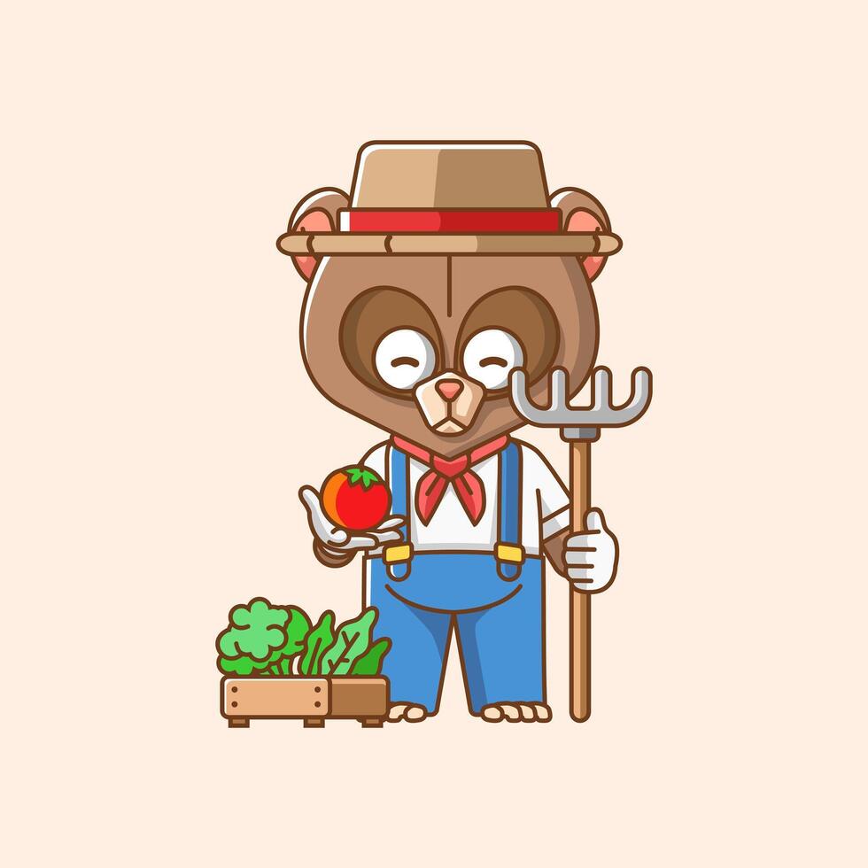 Cute Bear farmers harvest fruit and vegetables cartoon animal character mascot icon flat style illustration concept vector