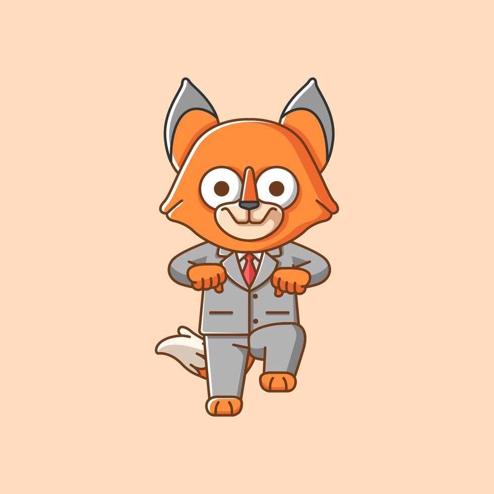 Cute fox businessman suit office workers cartoon animal character mascot icon flat style illustration concept vector