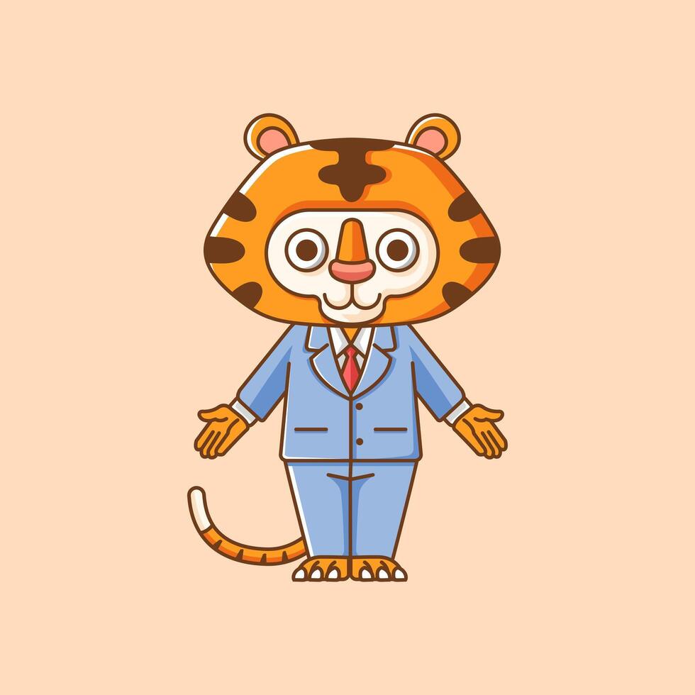 linda Tigre empresario traje oficina trabajadores dibujos animados animal personaje mascota icono plano estilo ilustración concepto vector