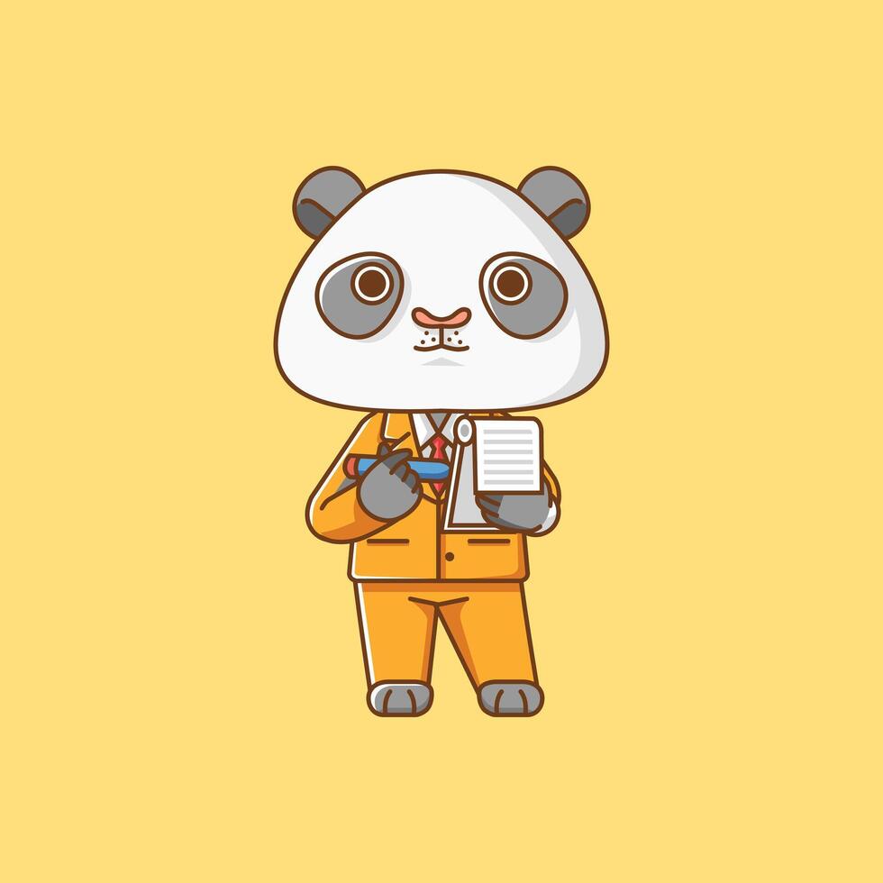 Cute panda  businessman suit office workers cartoon animal character mascot icon flat style illustration concept vector