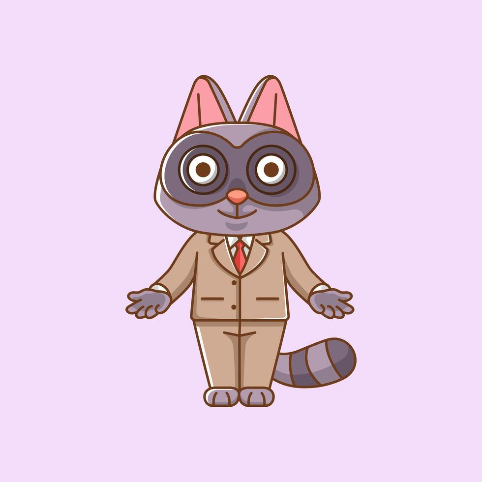 Cute raccoon  businessman suit office workers cartoon animal character mascot icon flat style illustration concept vector