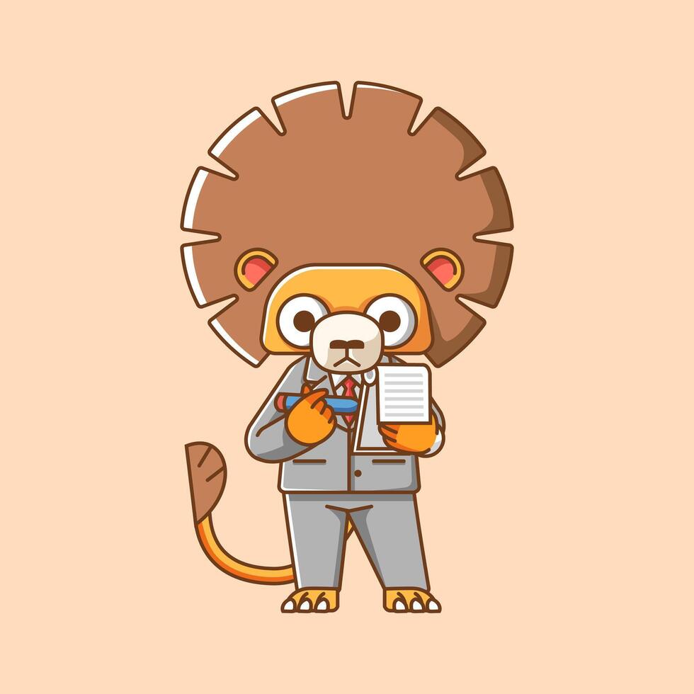 Cute lion businessman suit office workers cartoon animal character mascot icon flat style illustration concept vector