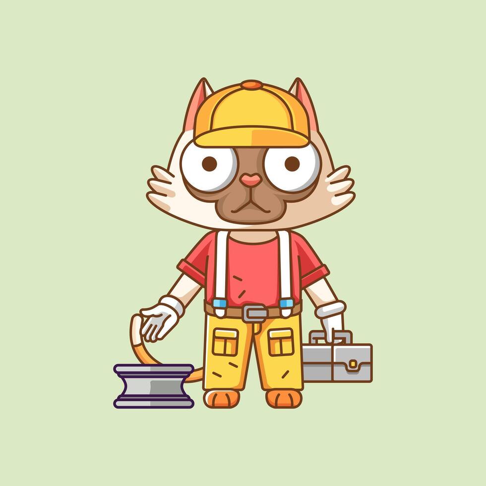 linda gato mecánico con herramienta a taller dibujos animados animal personaje mascota icono plano estilo ilustración concepto vector