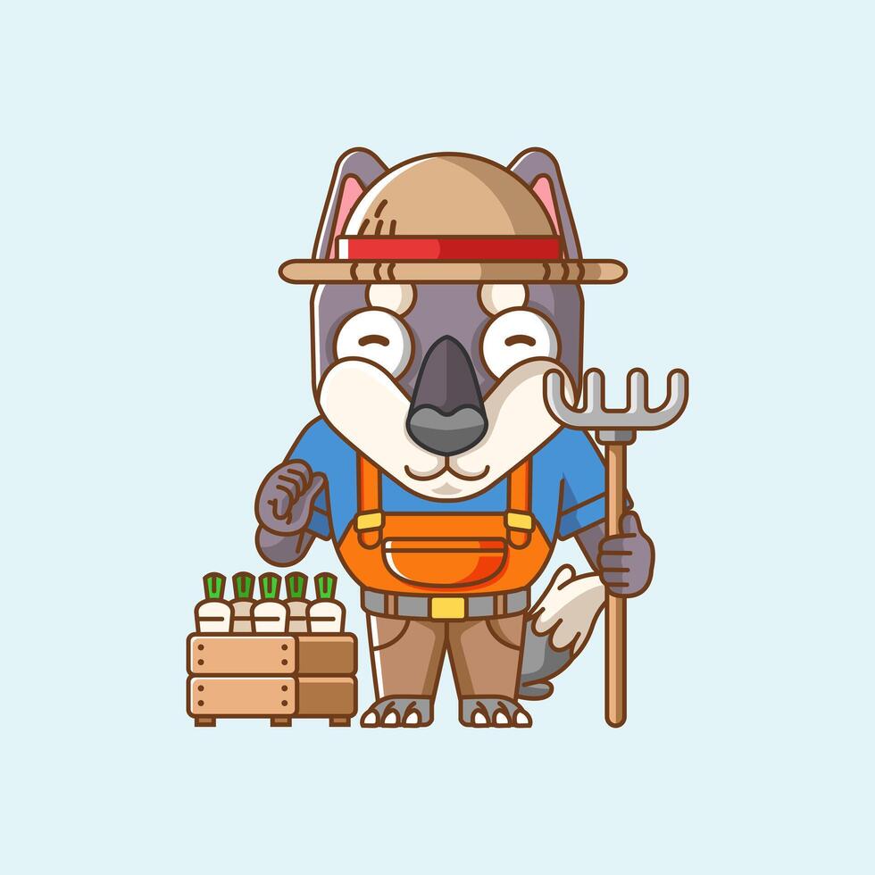 Cute Dog farmers harvest fruit and vegetables cartoon animal character mascot icon flat style illustration concept vector