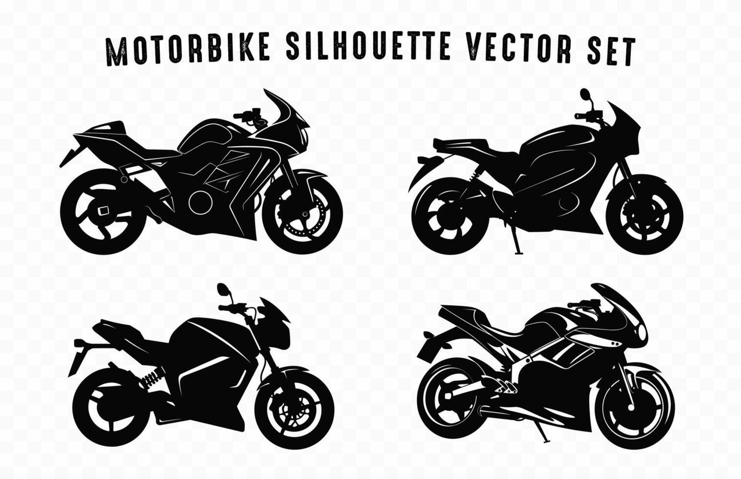 Motorbike Vector black Silhouette Bundle, Motorcycle Silhouettes Clipart Set
