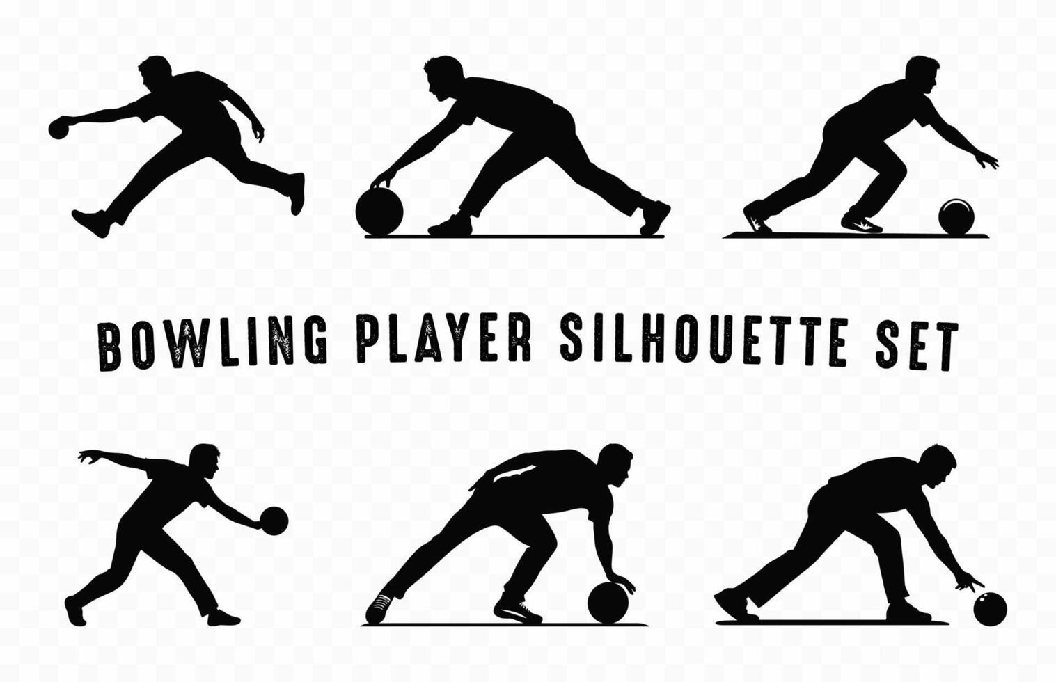 Bowling Player Silhouettes Vector Bundle, Male Bowler black Silhouette Set