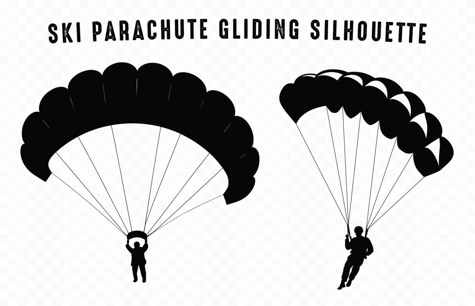 Ski parachute gliding silhouette vector bundle, Paraglider Parasailing black clipart Set, Paragliding Parachute Silhouettes
