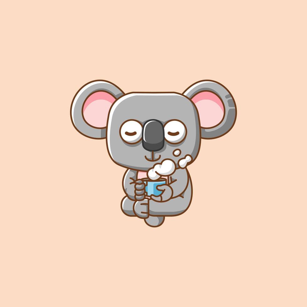Cute koala relax with a cup of coffee cartoon animal character mascot icon flat style illustration concept vector