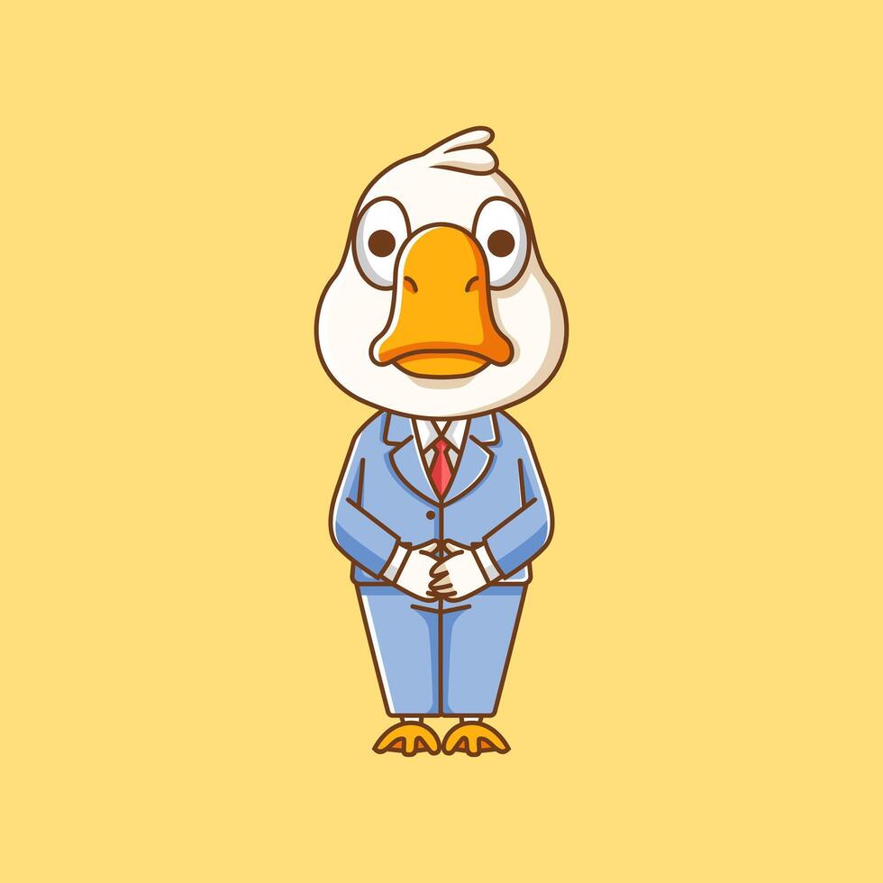 Cute goose businessman suit office workers cartoon animal character mascot icon flat style illustration concept vector