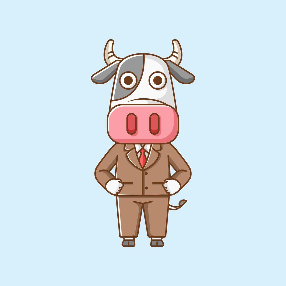 Cute cow businessman suit office workers cartoon animal character mascot icon flat style illustration concept vector