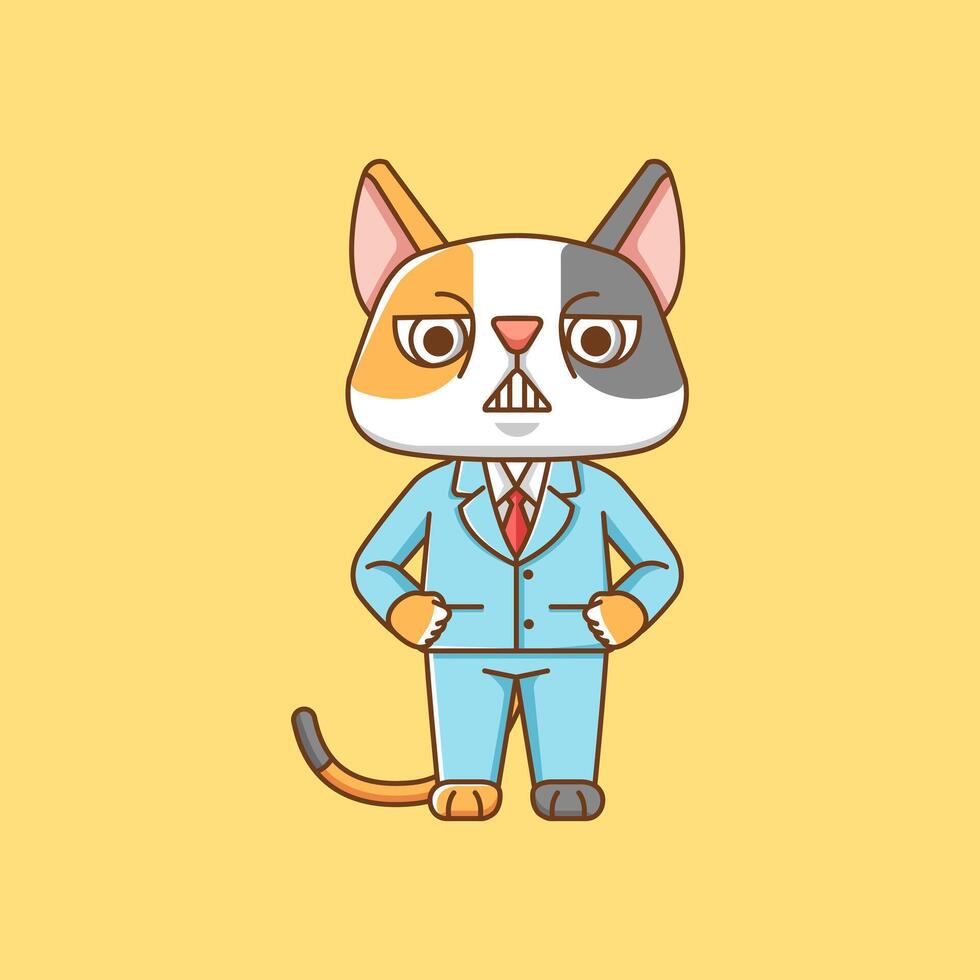 Cute cat businessman suit office workers cartoon animal character mascot icon flat style illustration concept vector