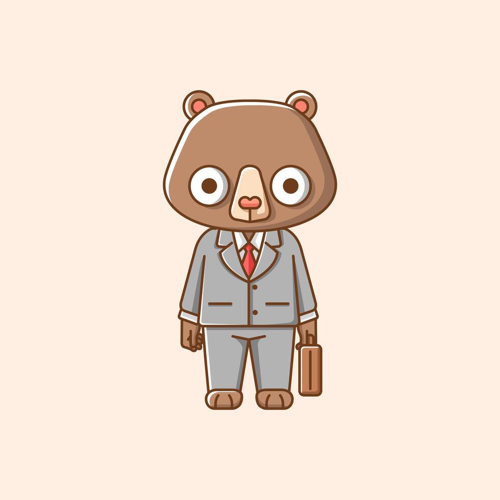 Cute bear businessman suit office workers cartoon animal character mascot icon flat style illustration concept vector