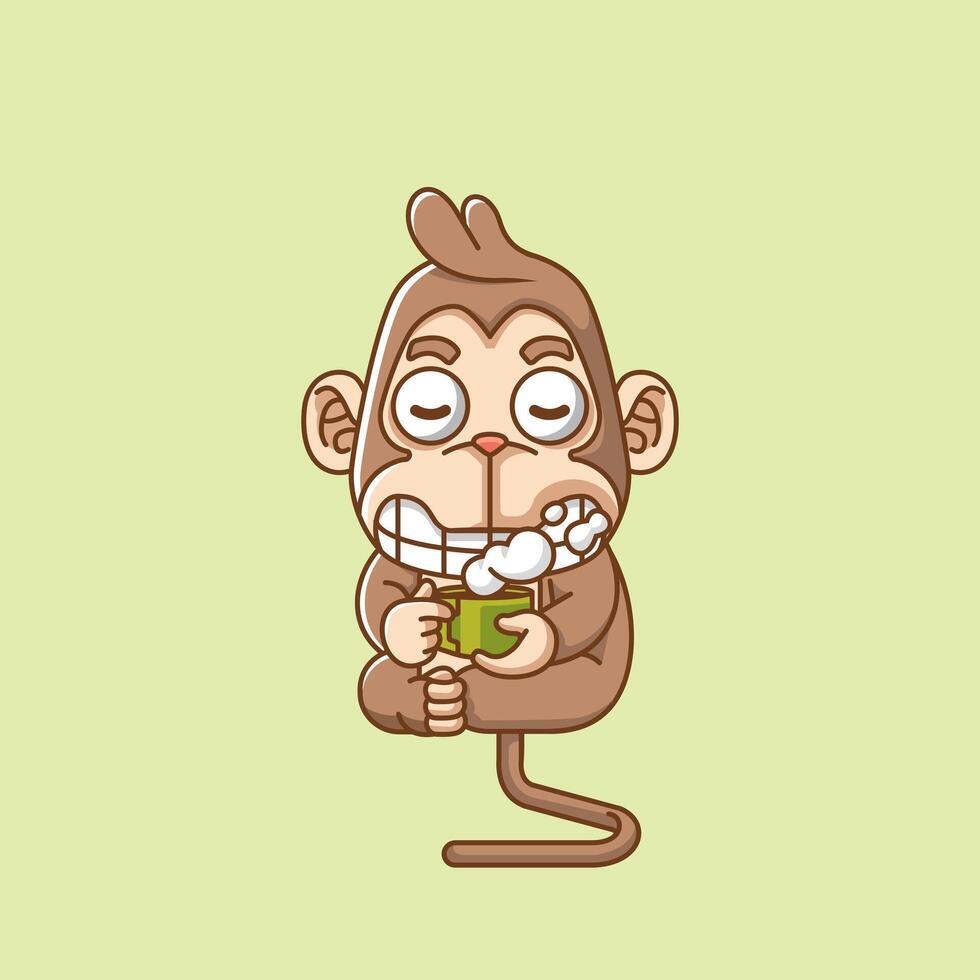 Cute monkey relax with a cup of coffee cartoon animal character mascot icon flat style illustration concept vector