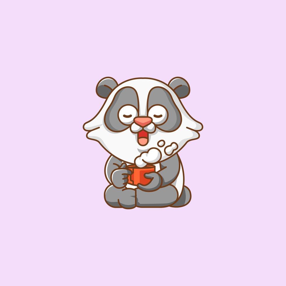 Cute panda relax with a cup of coffee cartoon animal character mascot icon flat style illustration concept vector