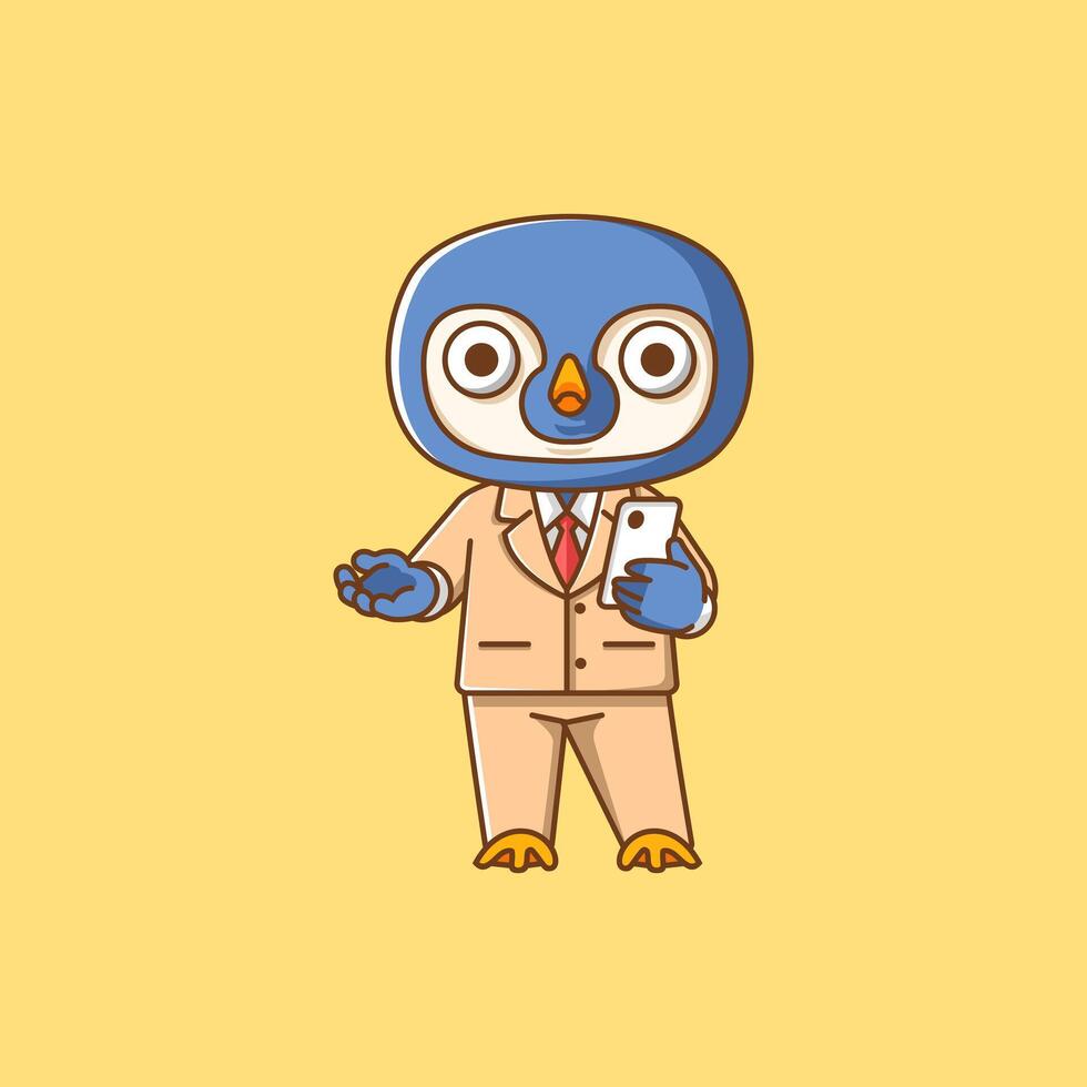 Cute penguin businessman suit office workers cartoon animal character mascot icon flat style illustration concept vector